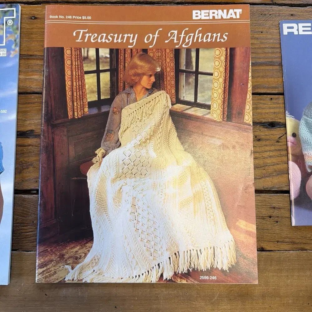 Vintage Knitting Crochet Pattern Lot Bernat Red Heart Afghan Baby Sweater 80s 90
